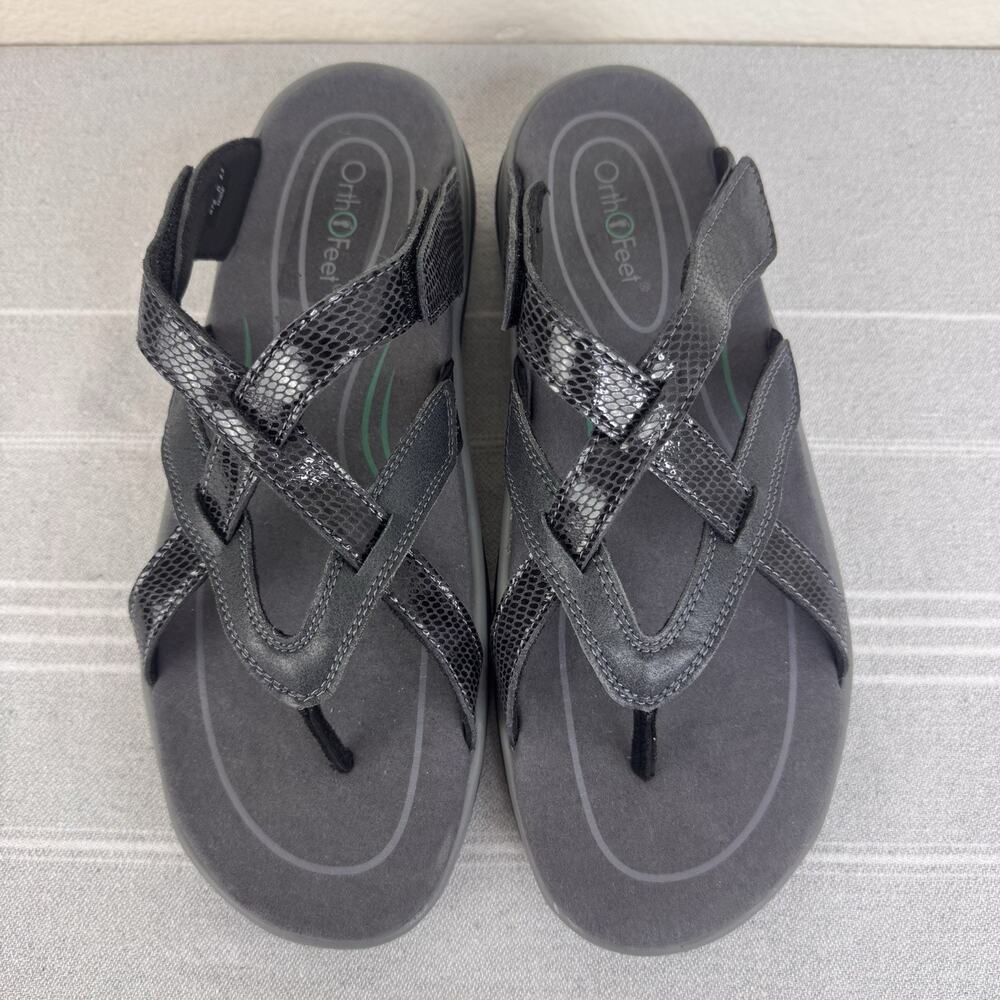 OrthoFeet Clio 976 Sandals Orthopedic Comfort Flip Flop Snake Black 8.5D Wide - Picture 9 of 12